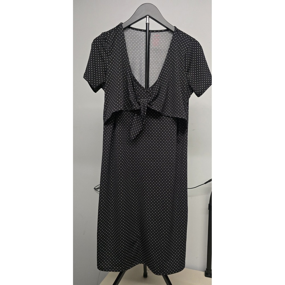 Everly Women Grey Black Polka ⚫️ Print V-Neck Dress Size MEDIUM